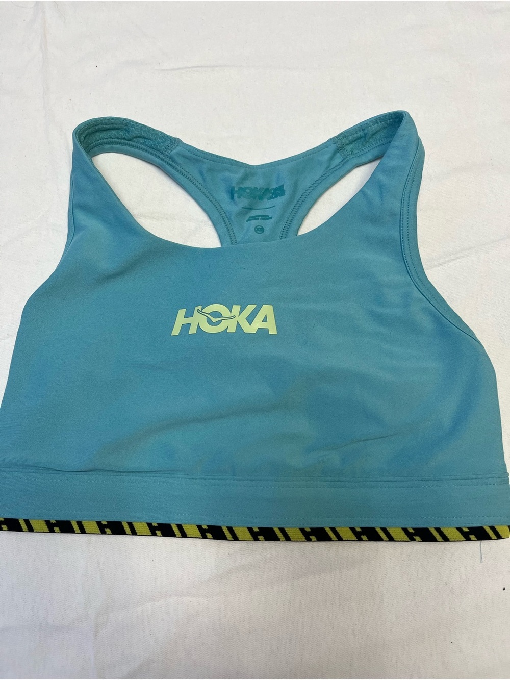 Hoka Aqua Blue Racerback Sports Bra with Contrast Band - Picture 3 of 6